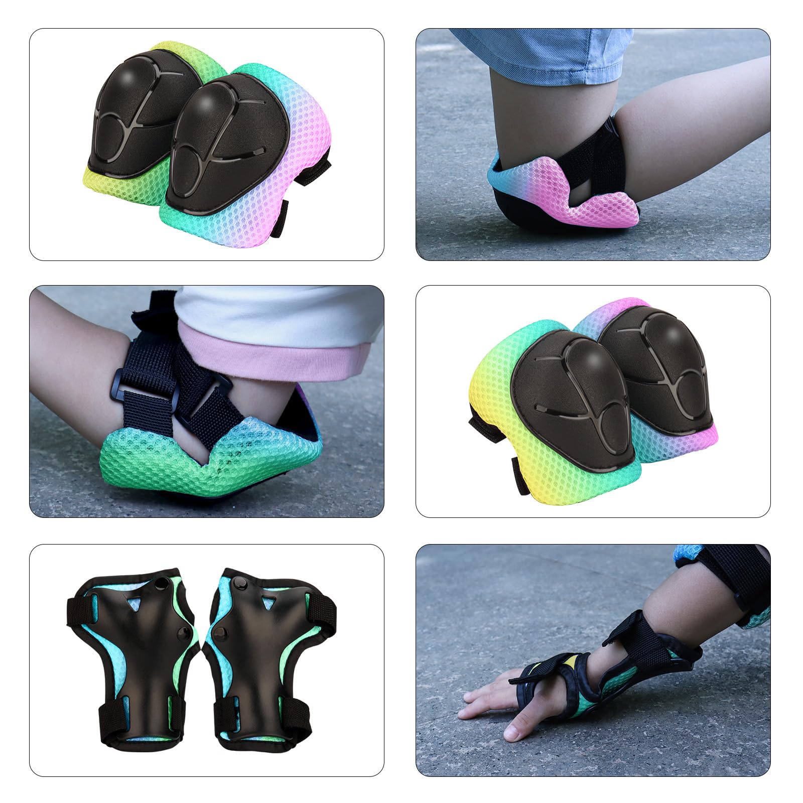 Kinder-Schutzausrüstungs-Set – Knieschützer, Ellenbogenschützer mit Handgelenkschoner für Kinder von 3–15 Jahren, 3-in-1-Sicherheitsausrüstung für Skaten, Radfahren, Rollschuhe, Roller