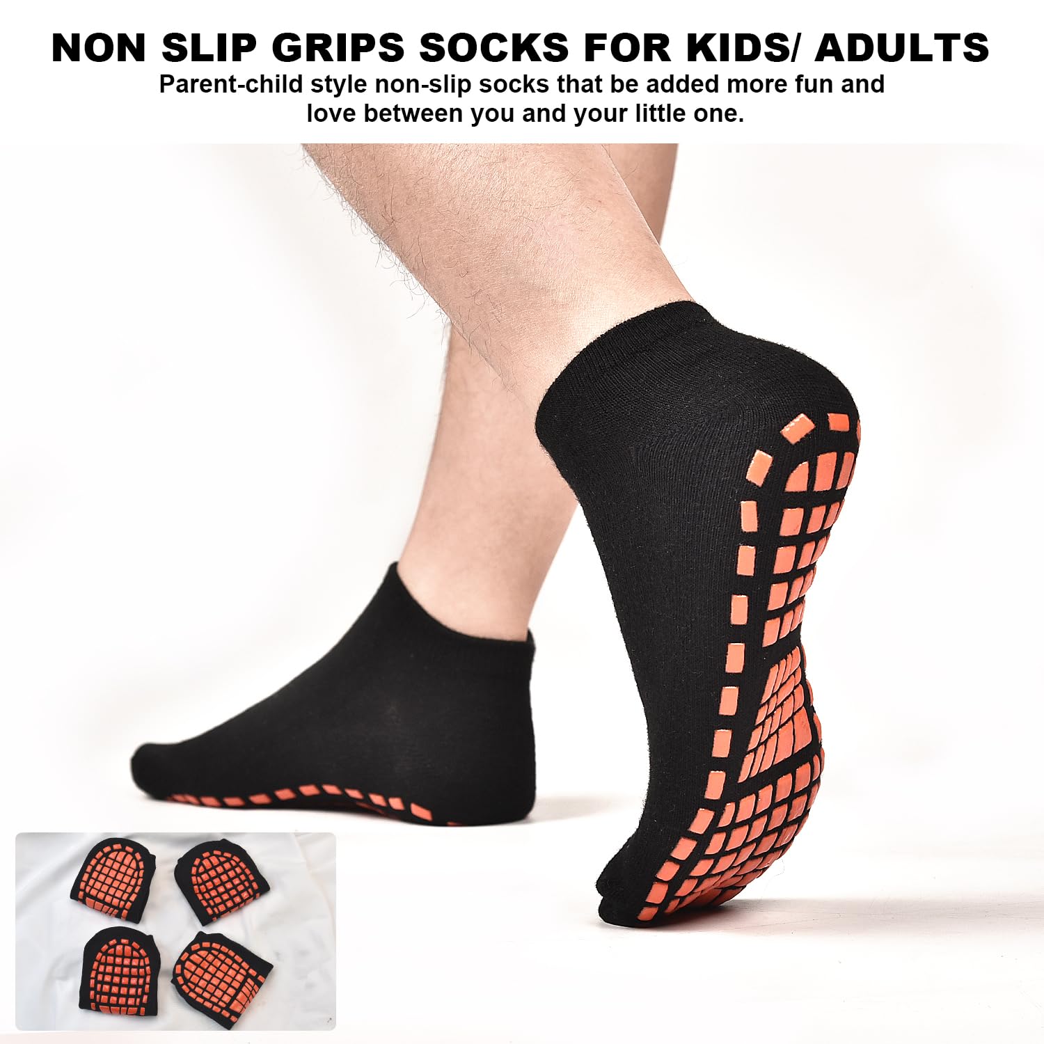 SkiBeaut Calcetines antideslizantes para cama elástica para niños, jóvenes y adultos, calcetines deportivos para niños, niñas, calcetines de yoga, mujeres y hombres, 4 pares