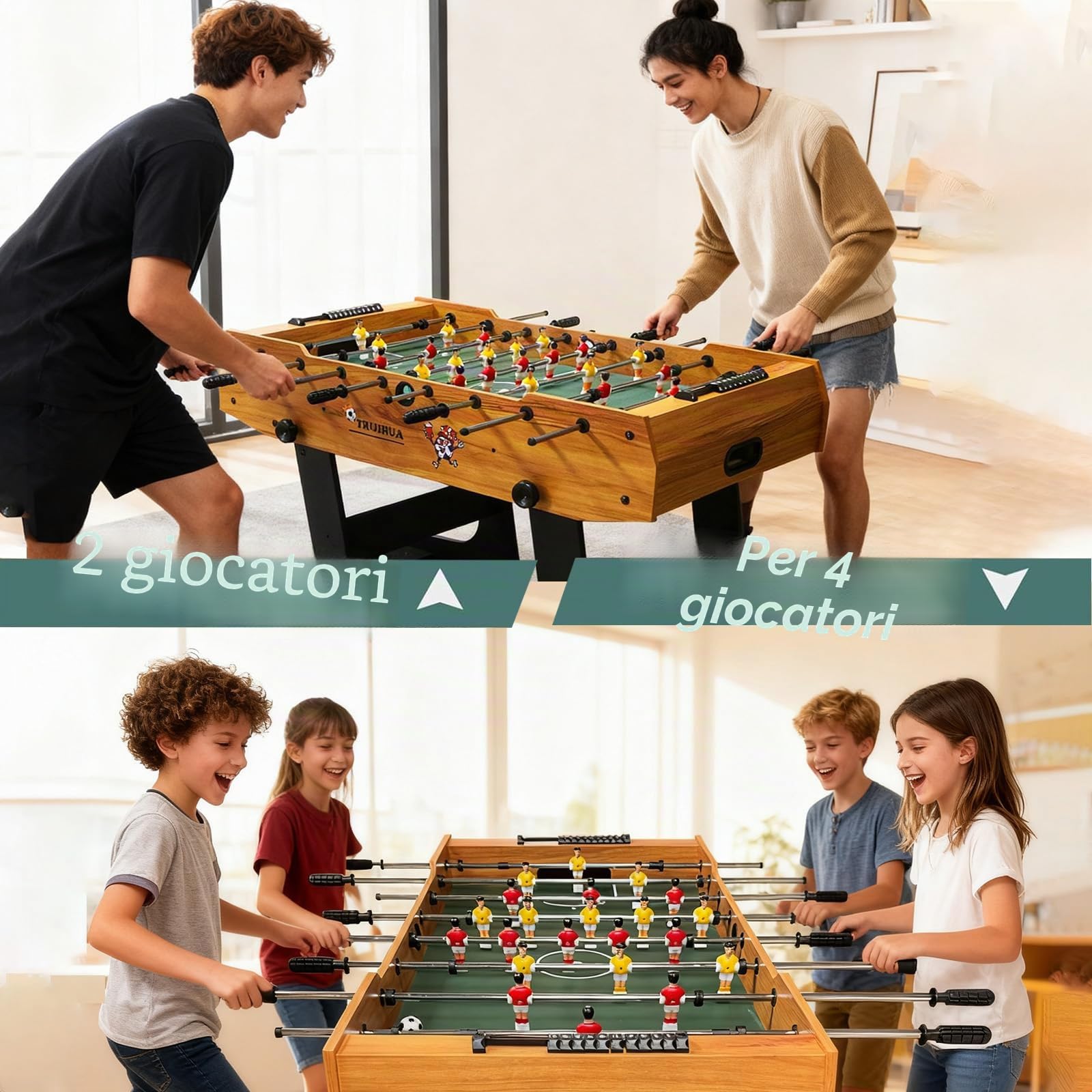 4FT Calcio Balilla Professionale, Calcetto Balilla da Tavolo in Legno, Biliardino Pieghevole per Casa per 2-4 Bambini o Adulti