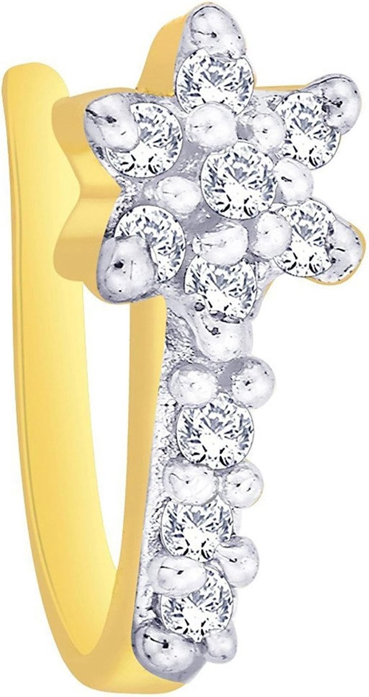 Lady Touch Classic Elegant Star Nath Gold & Rhodium Platinum Plated Cz Diamond Nose Pin For Women