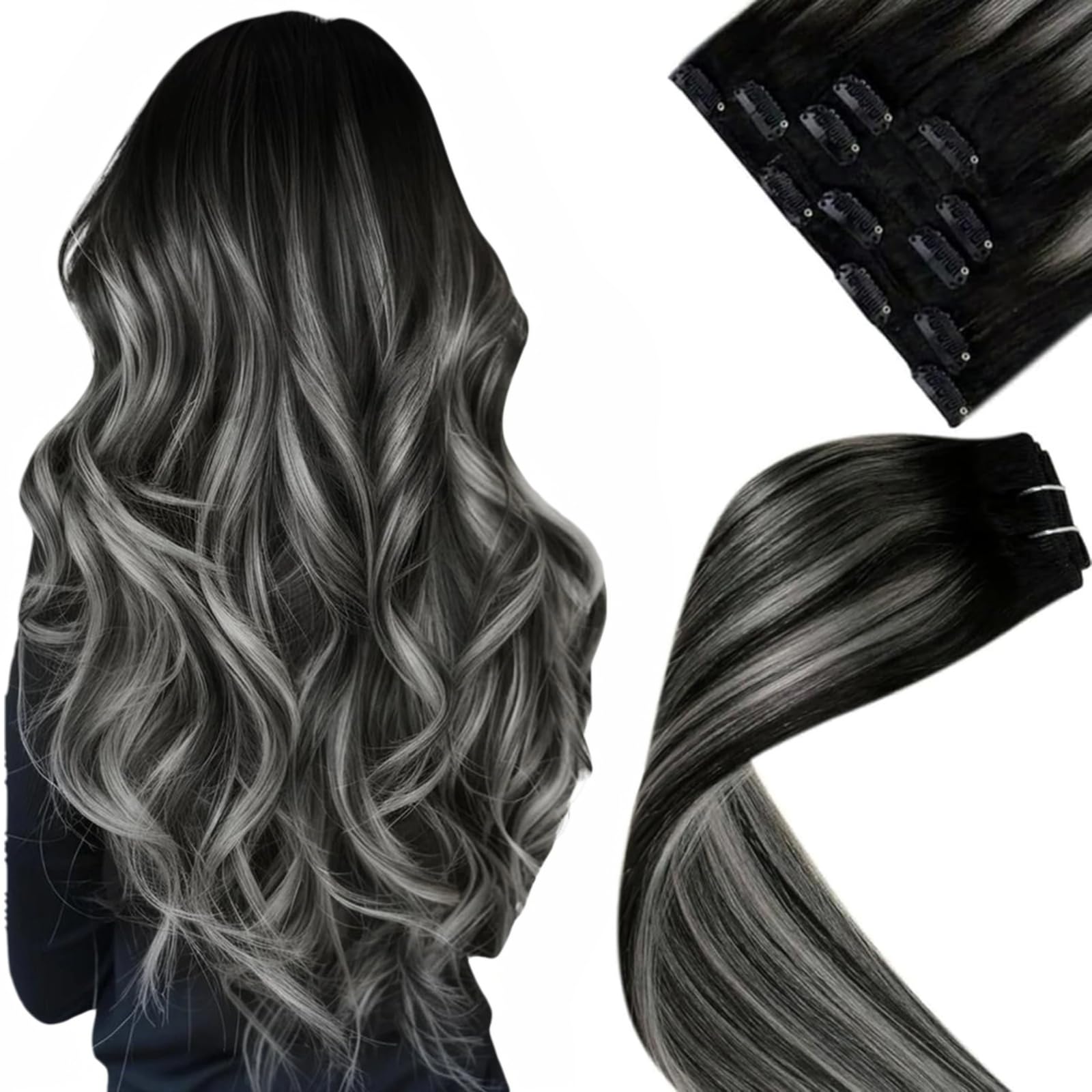 LaaVoo Hair Extensions Clip in Real Human Hair Brown Clip in Hair Extensions Dark Brown Full Head 16 Inch 120g 7pcs Remy Straight Hair Double Weft #4 — view 15