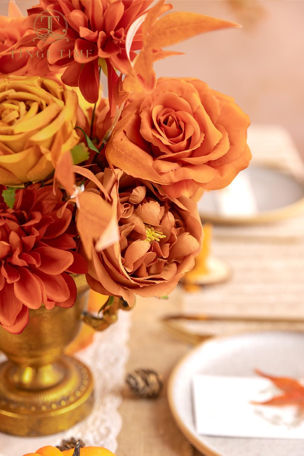 TINGE TIME Artificial Flowers Combo Box Set 16PCS Fake Rose Silk Flower with Stem for DIY Wedding Bouquets Centerpieces Baby Shower Party Home Fall Decoration (Blood Orange & Burnt Orange) - Image 7