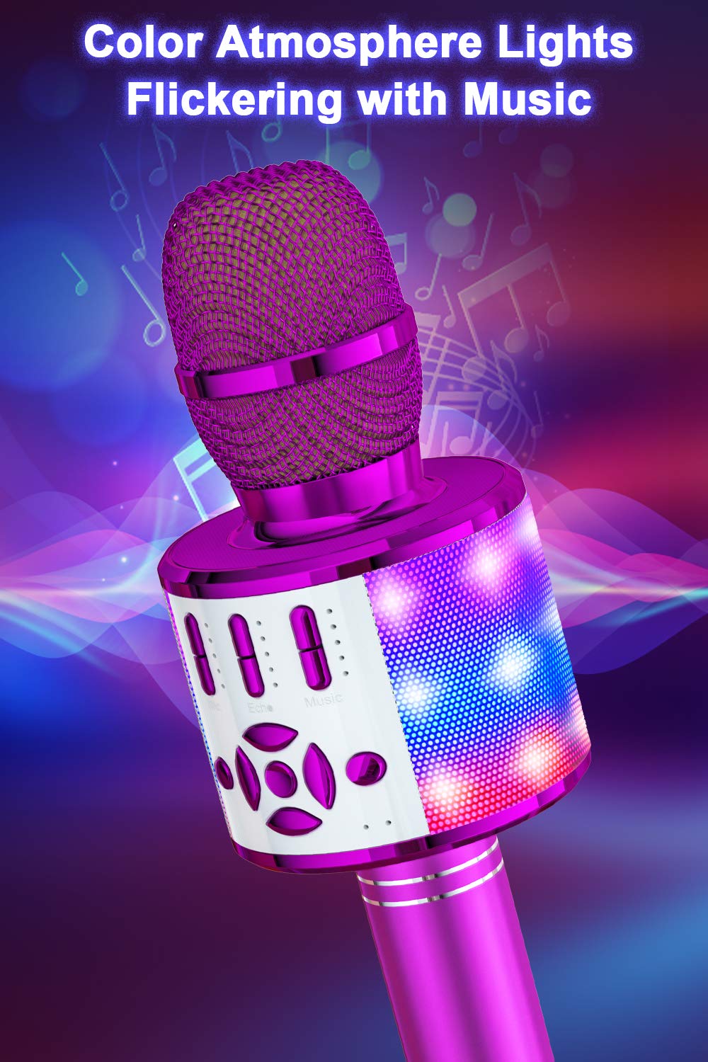 BONAOK Kinder Karaoke Mikrofon,4 in 1 Magic Sing Microphone Spiel, Bluetooth Lautsprecher für Zuhause Party, Kinder Spielzeug von 5-10 Jahre Mädchen Jungen,Kompatibel mit Smartphone PC (Lila) - 4