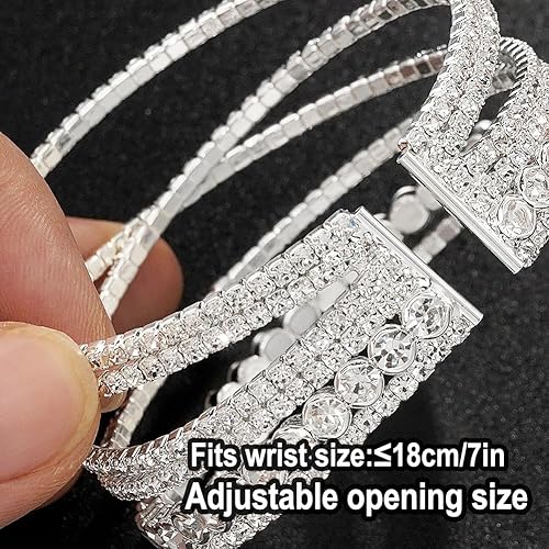 Miniatura 5 de Suyi Pulsera de diamantes de imitación para mujer, pulsera de plata multicapa, pulseras trenzadas Craystal