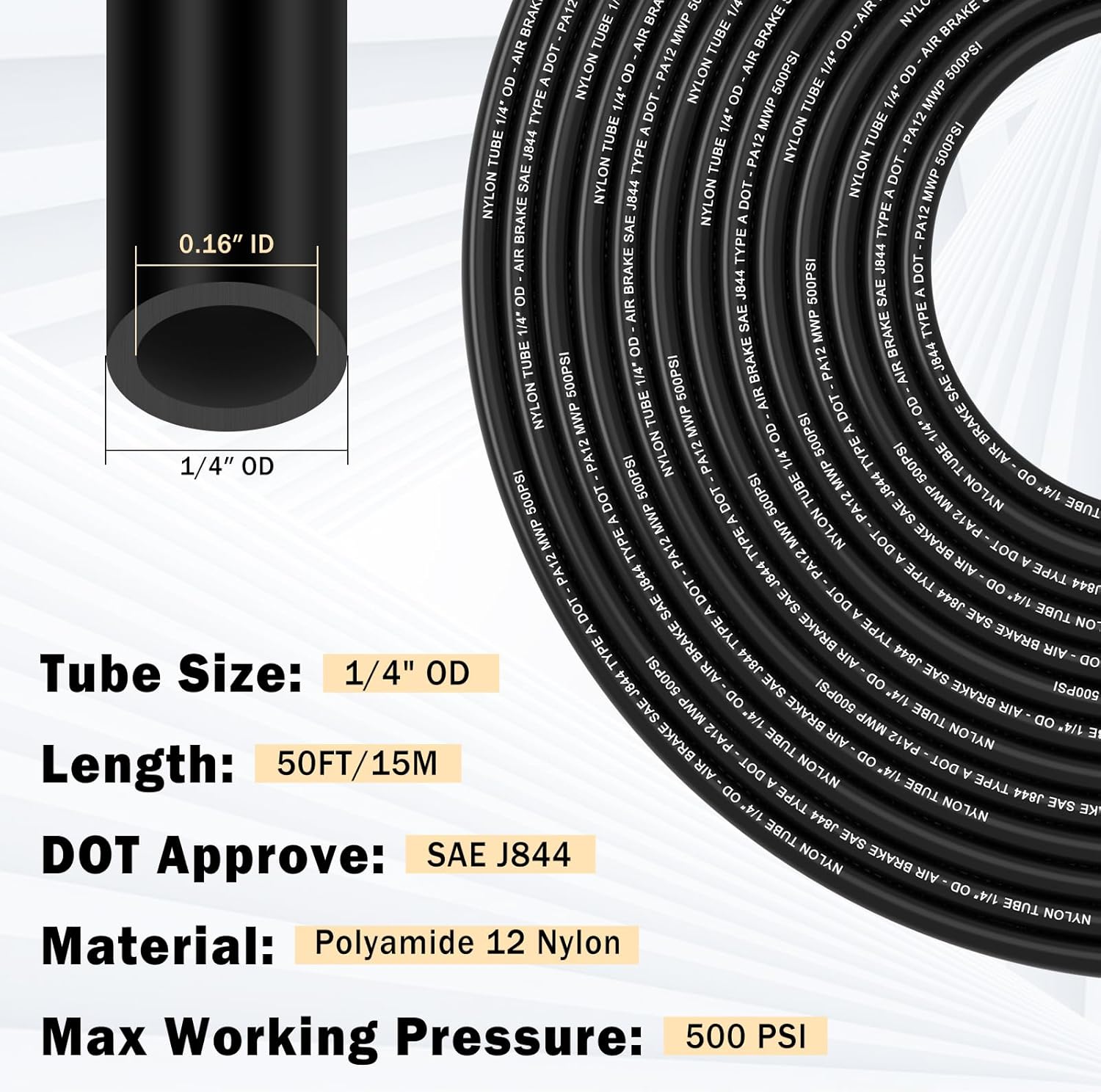 CheeMuii 50FT 1/4 DOT Air Line with 10 Pcs Brass Fittings Kit for Air Bags Suspension