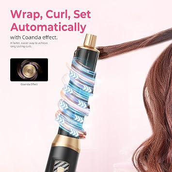 Atopskins 5 in 1 Hair Dryer Brush - Ionic Hot Air Styler for Fast Drying Auto Curling, 3 Heat Settings Blow Dryer, Frizz-Free Shine All Hair Types Hair Styling Tool Gift for Women (Black)