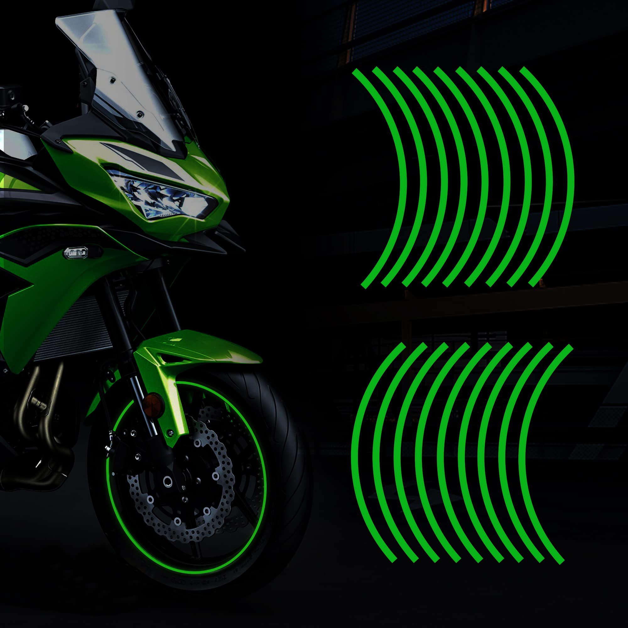 TOMALL 16''-17" Reflective Wheel Rim Stripe Decal for Motorcycle, Car, Cycling, Bike - Night Safety Decoration, Universal Rim Reflective Stickers (Green)