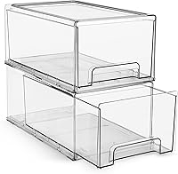 Sorbus Large Clear Stackable Storage Drawers (2 Pack) - Acrylic Pull-Out Bins with Handles for Kitchen, Pantry, Fridge Organization