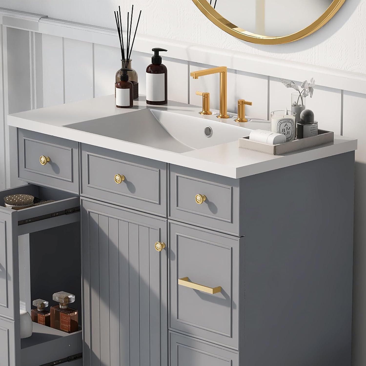 36x18" Rectangular Bathroom Resin Sink with 3 Hole, Vanity Top Sink