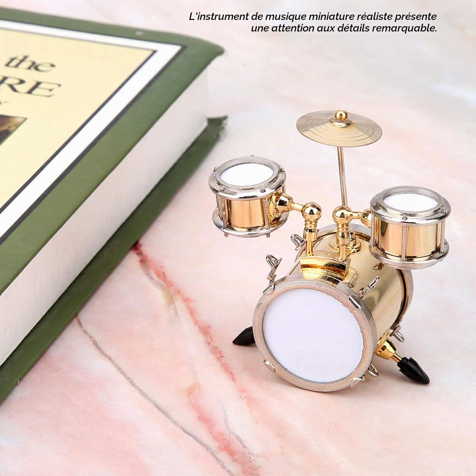 Ensemble de Batterie Miniature Réplique D'instrument de Musique Miniature Ornement de Tambour en Laiton avec Boîte pour Batteur