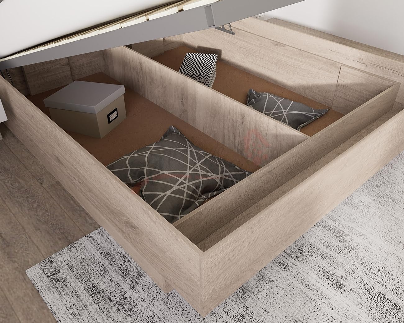 Letto Matrimoniale Contenitore Rovere Chiaro e Bianco Liscio 2 Comodini con 2 Cassetti Inclusi Complemento D’Arredo Moderno LI22 (letto + rete)