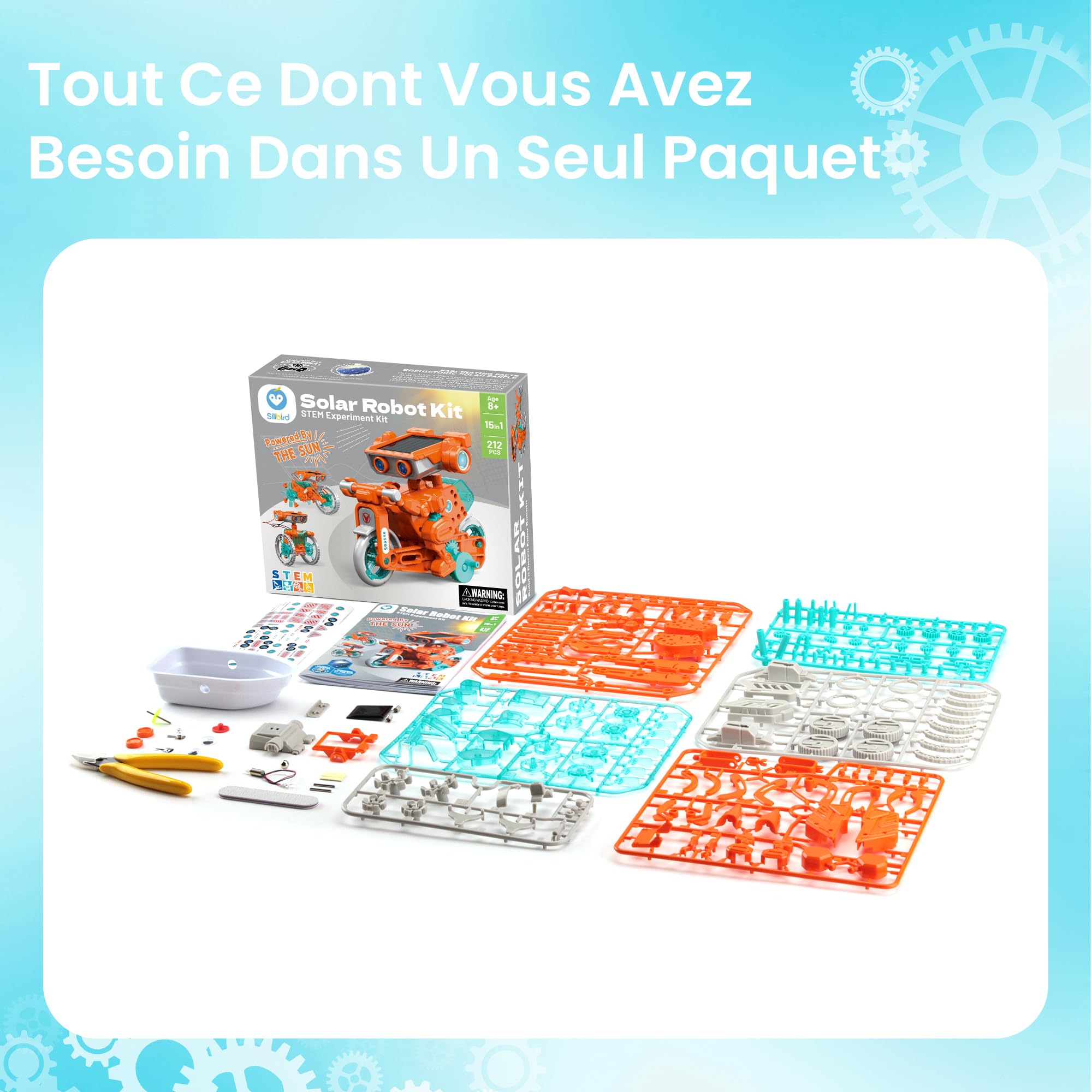 Sillbird 15 en 1 Robot Solaire, Robot Jouet Enfants, Robot Solaire Kit, Solaire Construiction Éducatif, Jouet de Construction, Cadeau pour 8 Ans et Plus, Cadeau Garçon 8 9 10 11 12 Ans, (212Pièces)