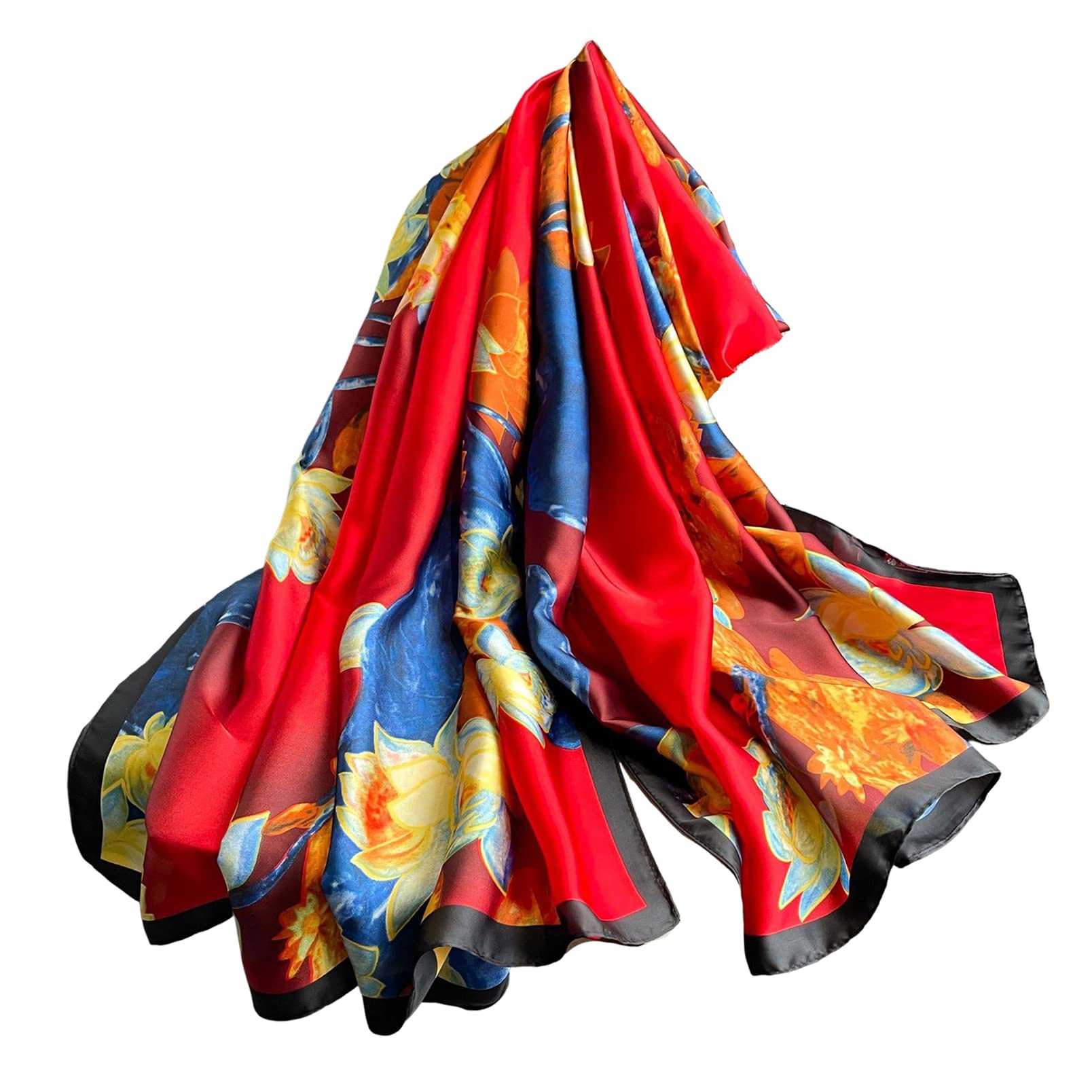 Aufeel Women's Red Fashion Scarves 100% Satin Silk Scarf Long Lightweight Sunscreen Shawls Wraps For Hair Scarves, Large