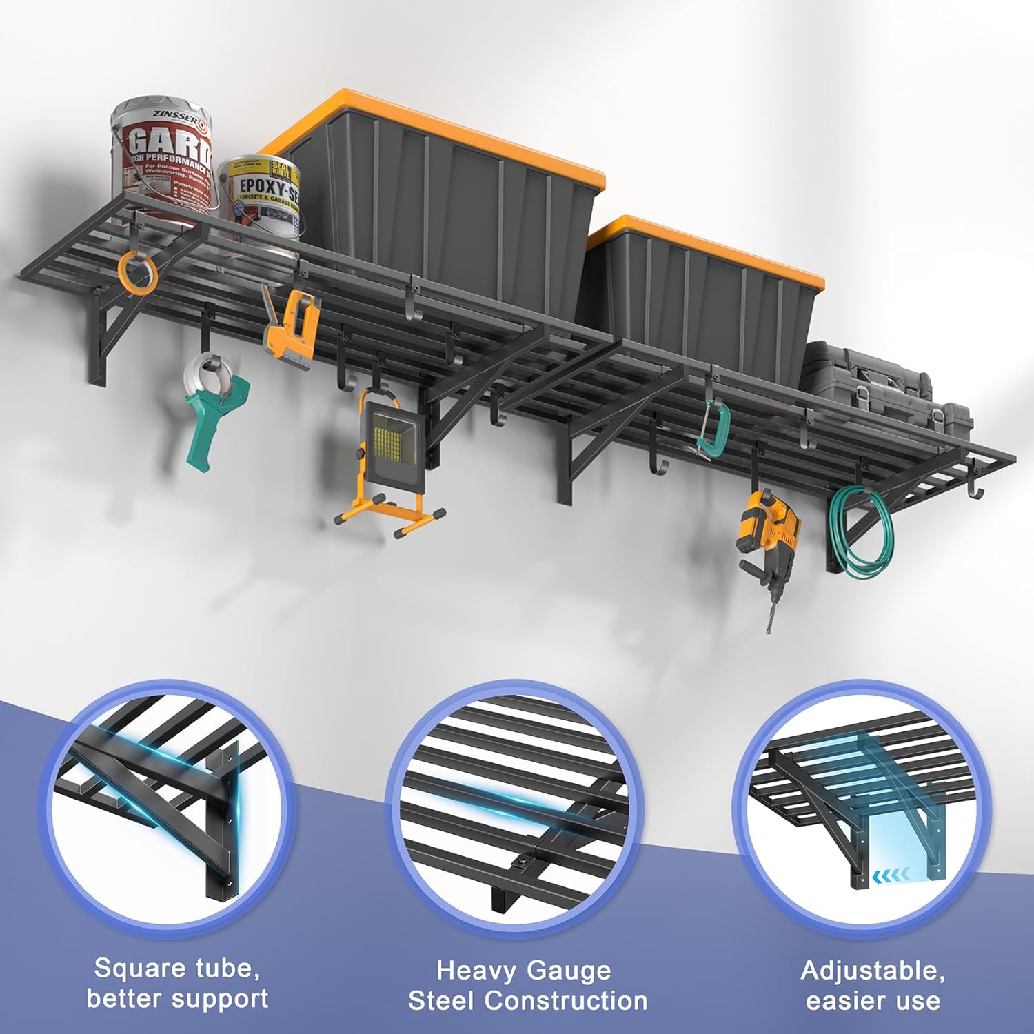 4X8FT Overhead Garage Storage Rack and 4-Pack 1.5x4ft Garage Shelving Wall Mounted