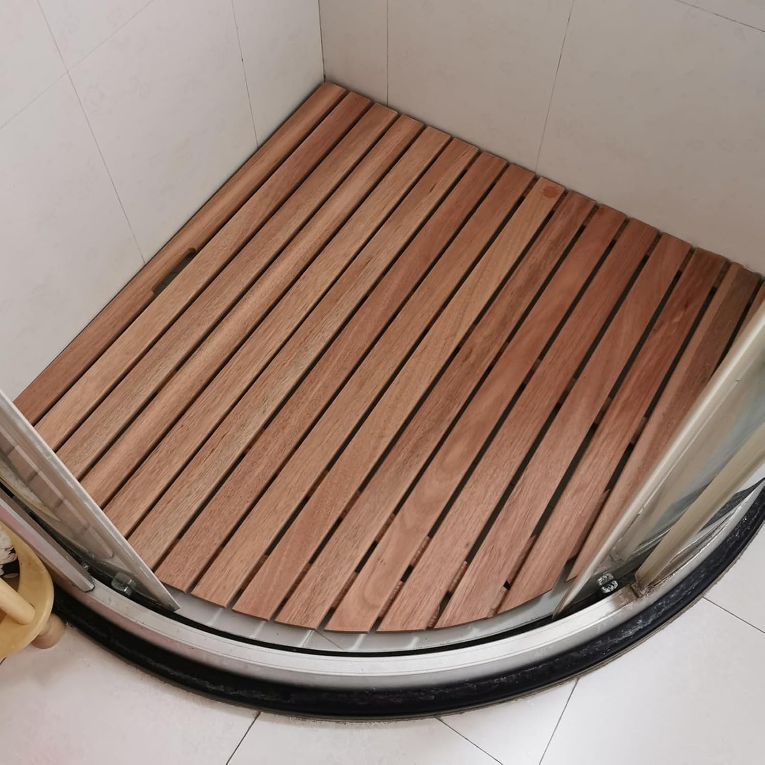 Heavy Duty Wooden Bath Mat, Fan Shape Bathroom Mat, No Burr Wood Shower Mat Slatted Platform for Bathtub/RV/Pool, Can Be Customized (Size : 70x70cm(27.5x27.5in))