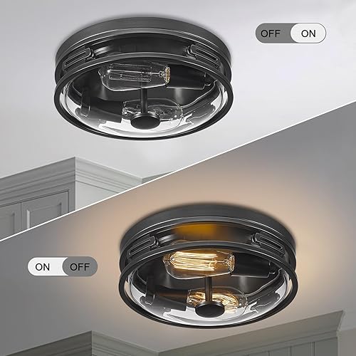Miniatura 3 de Darkaway Lámparas industriales de techo, lámparas de techo empotradas, 2 luces con vidrio esmerilado, luces de techo al aire libre para porche,