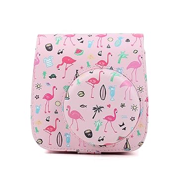 Shopizone Classic Vintage PU Leather Compact Case with Strap for Fujifilm Instax Mini 9/8 /8+ (Flamingo Pink)