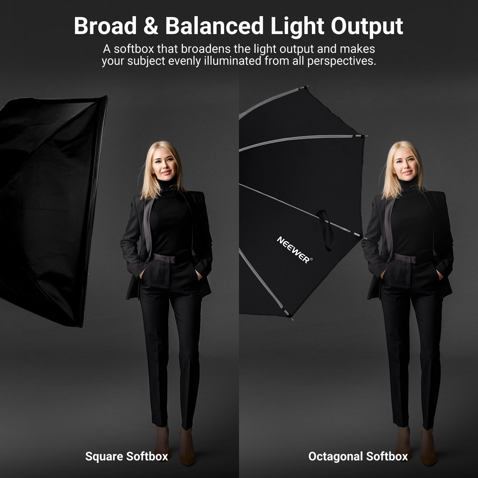 NEEWER Basics Paraboliczne softboxy, 47,2" Bowens Mount Softbox, dyfuzory świetlne/siatka/torba, kompatybilne z Aputure 150c Godox SL60w NEEWER FS300C FS230C FS150B HB80C CB200C Q6 Q300, NS66P