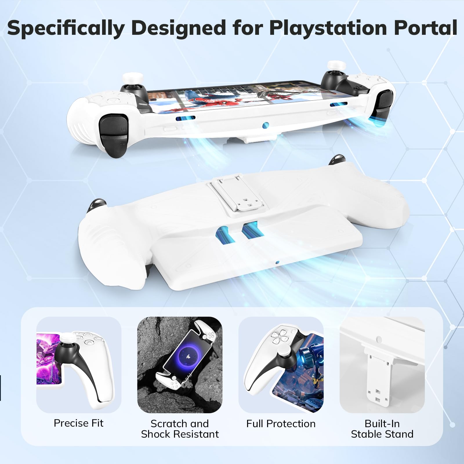 Set di accessori 4 in 1 compatibile con Playstation Portal, custodia rigida in EVA per portale PS5, cover protettiva in silicone, 2 pellicole protettive per schermo, 10 tappi per impugnatura per