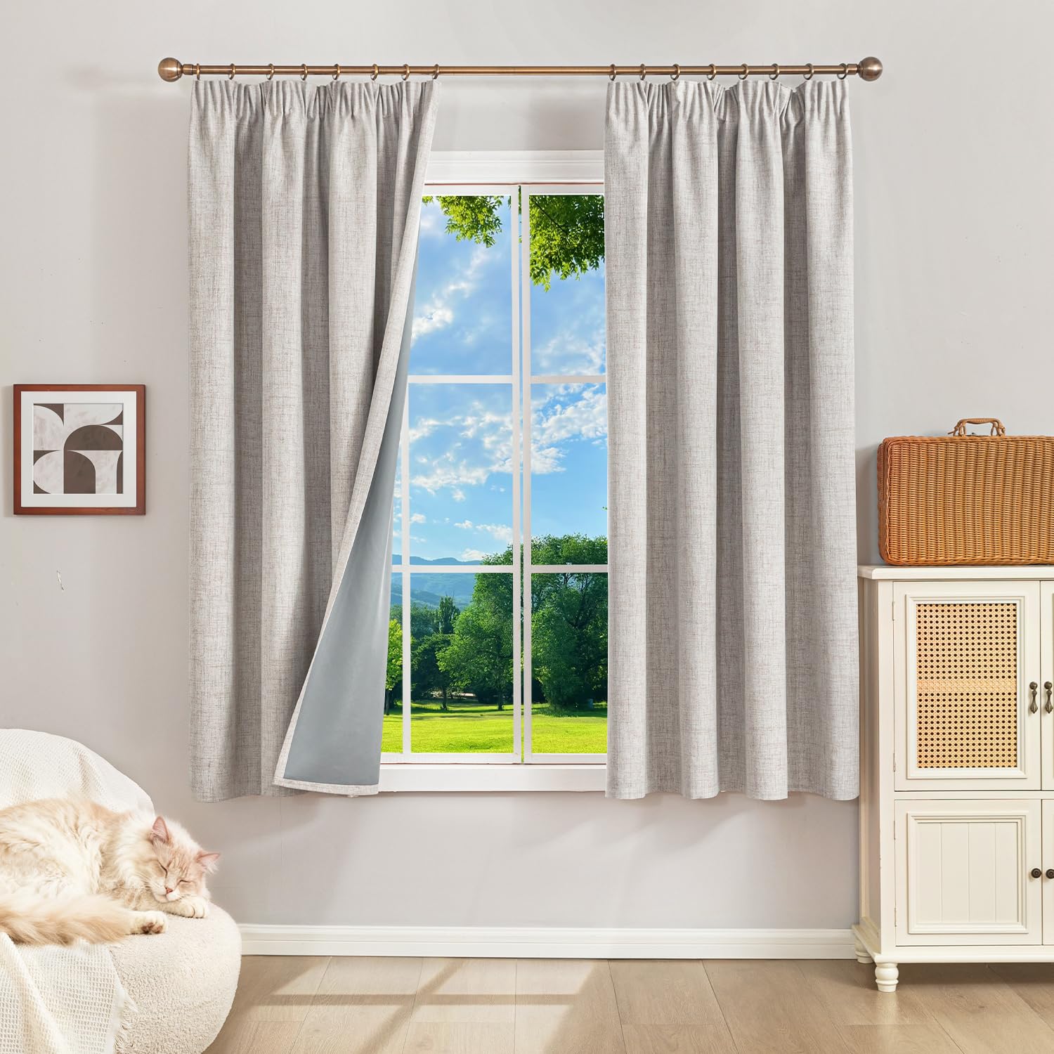 Rideau Lin Opaque pour Chambre et Salon, Ambiance Cocooning Anti Chaleur