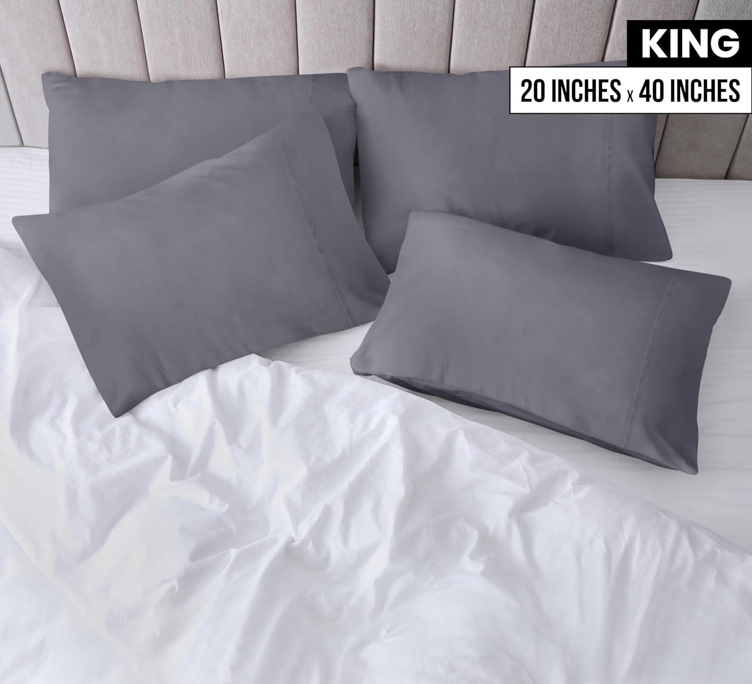 Utopia Bedding King Pillow Cases - 4 Pack - Envelope Closure - Soft Brushed Microfiber Fabric - Shrinkage and Fade Resistant Pillow Covers King Size 20 X 40 Inches (King, Grey) King - Pack of 4 Grey image 2 of 7 B07S1T5K8L