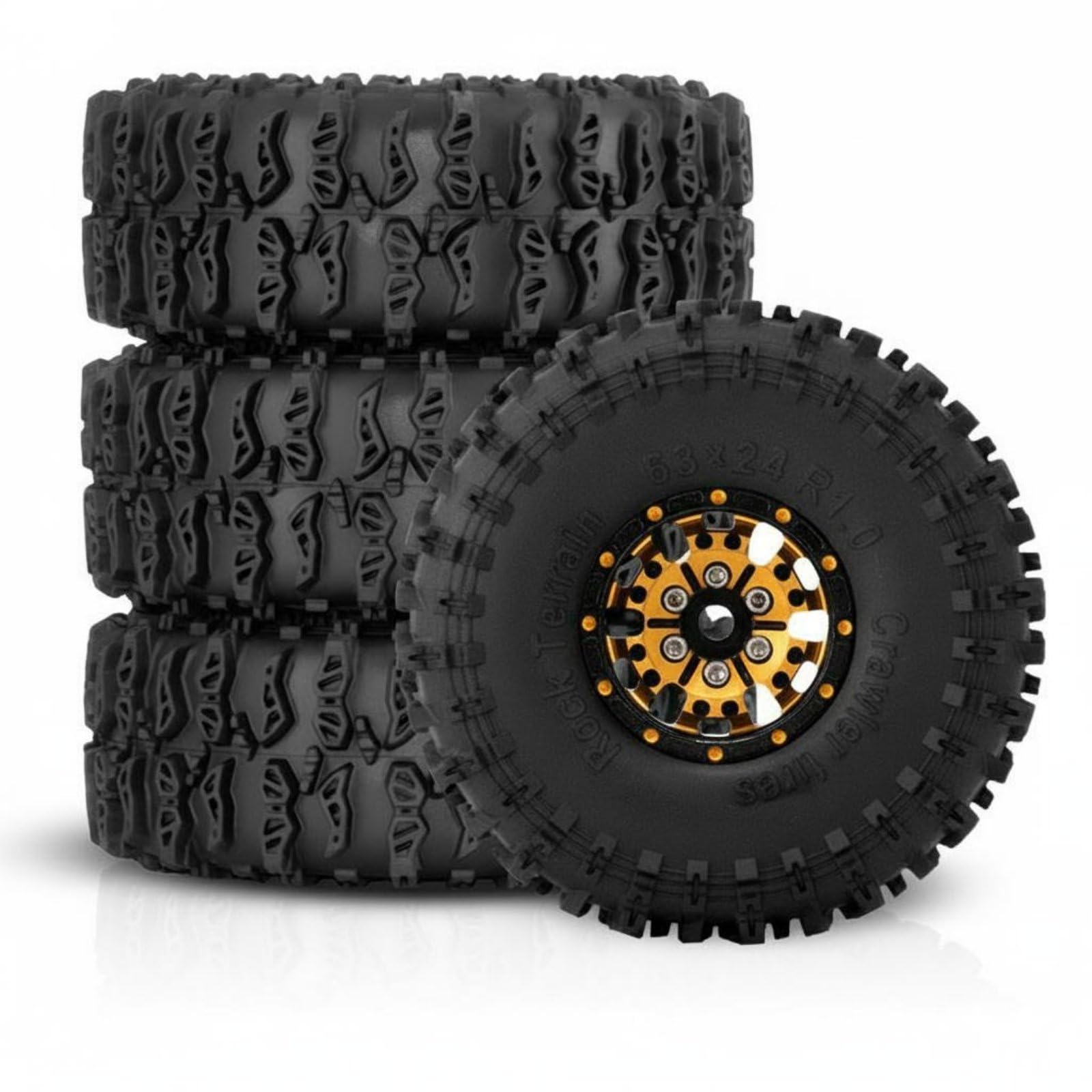 Mozzo Ruota in Lega Cerchi RC Ruote Crawler Pneumatici Tassellati Alluminio Bloccaggio Perline Trattenuta Gomma Controllo Migliorato Adatto per, Oro