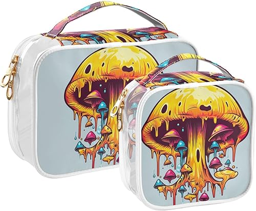 Mushroom Clear Toiletry Bag for Traveling,2 Pack Makeup Cosmetic Bag with Zipper,Travel Bag for Toiletries,Travel Essentials 21214499