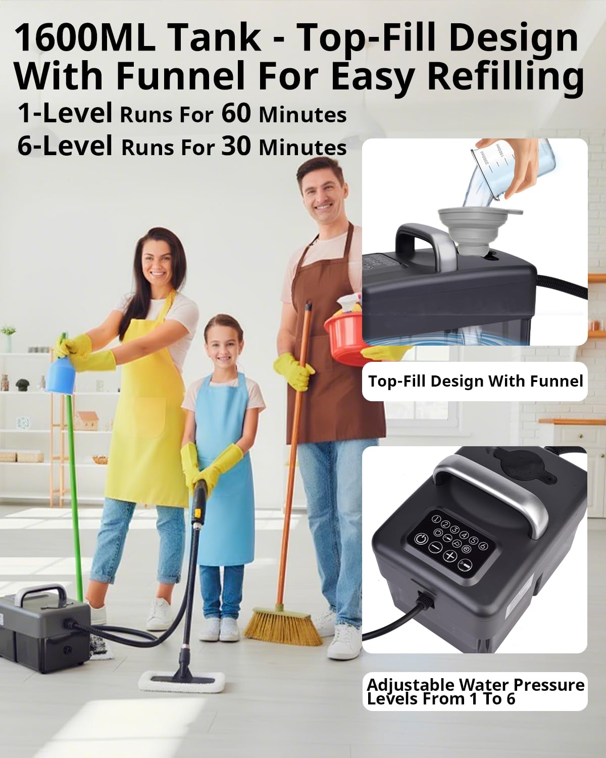 18-IN-1 Dampfreiniger Handgerät für Alles | 【2500W, 6-Stufig Einstellbar, 1,6L Wassertank】【120 °C Dampf,15s Aufheizzeit】 Dampfreinigung für Boden, Polstermöbel,Auto