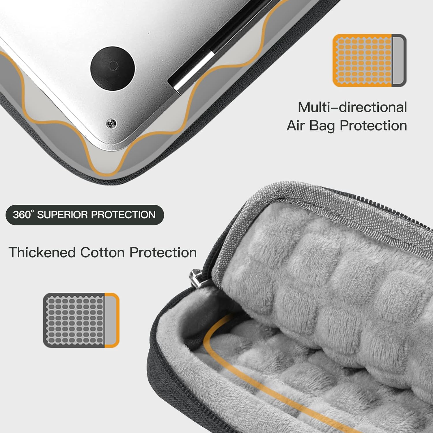 360° Protective Laptop Sleeve for 14 inch MacBook Pro M5/M4/M3/M2/M1 Chips Pro/Max 2026-2021, 13 inch Air A2681 A2337 Pro A2686 A2338, Splash-Resistant Case Bag, Grey image 4