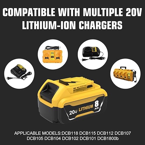 Miniatura 6 de Paquete de 8 baterías de repuesto para batería Dewalt de iones de litio de 20 V 6.0 Ah, alta capacidad, 6,000 mAh, repuesto para batería
