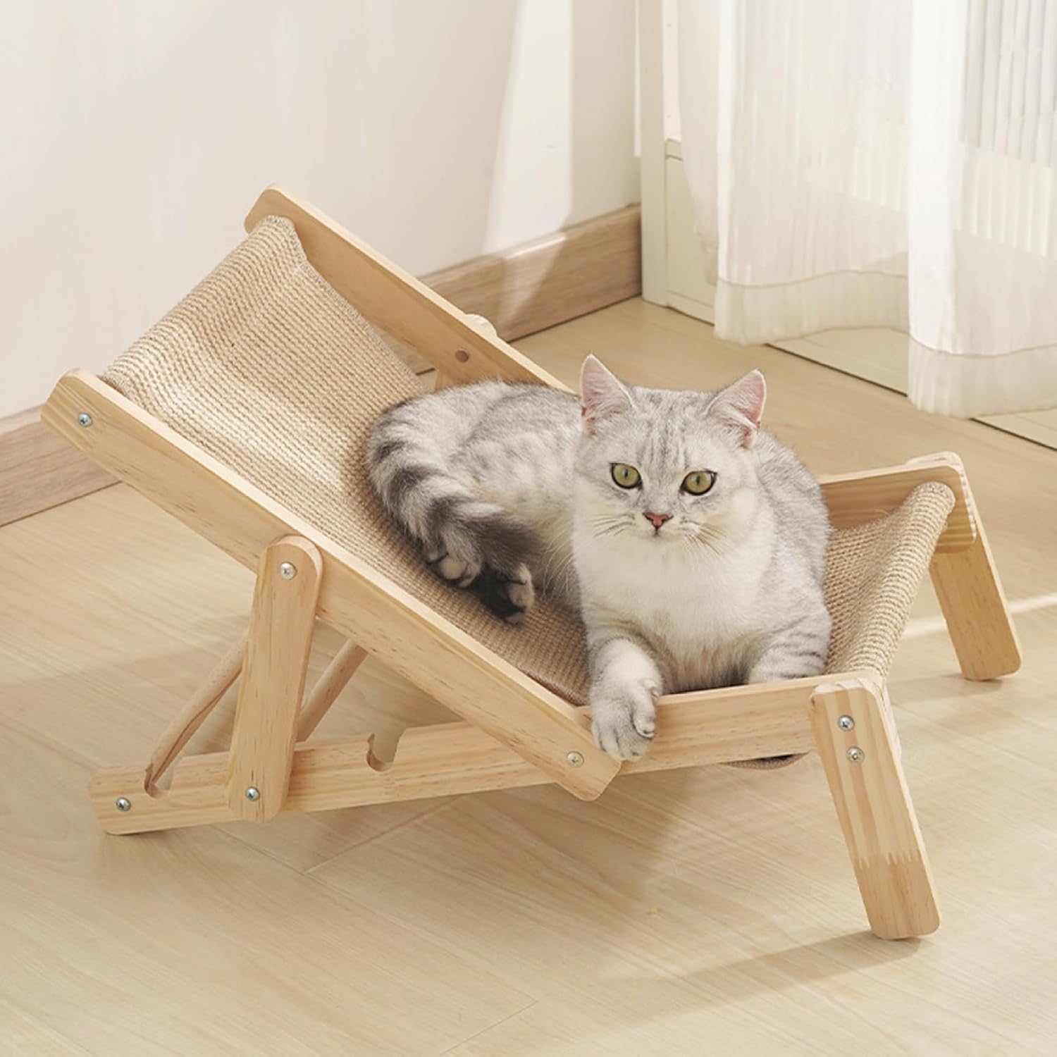 Cat Sisal Chair, 20x14.6x13.3 Adjustable Wood Elevated Cat Bed, Replacememt Sisal Scratcher, Portable Lounger for Indoor Rabbit Nail Clippers Dog Nail Trimmers Dog Clippers
