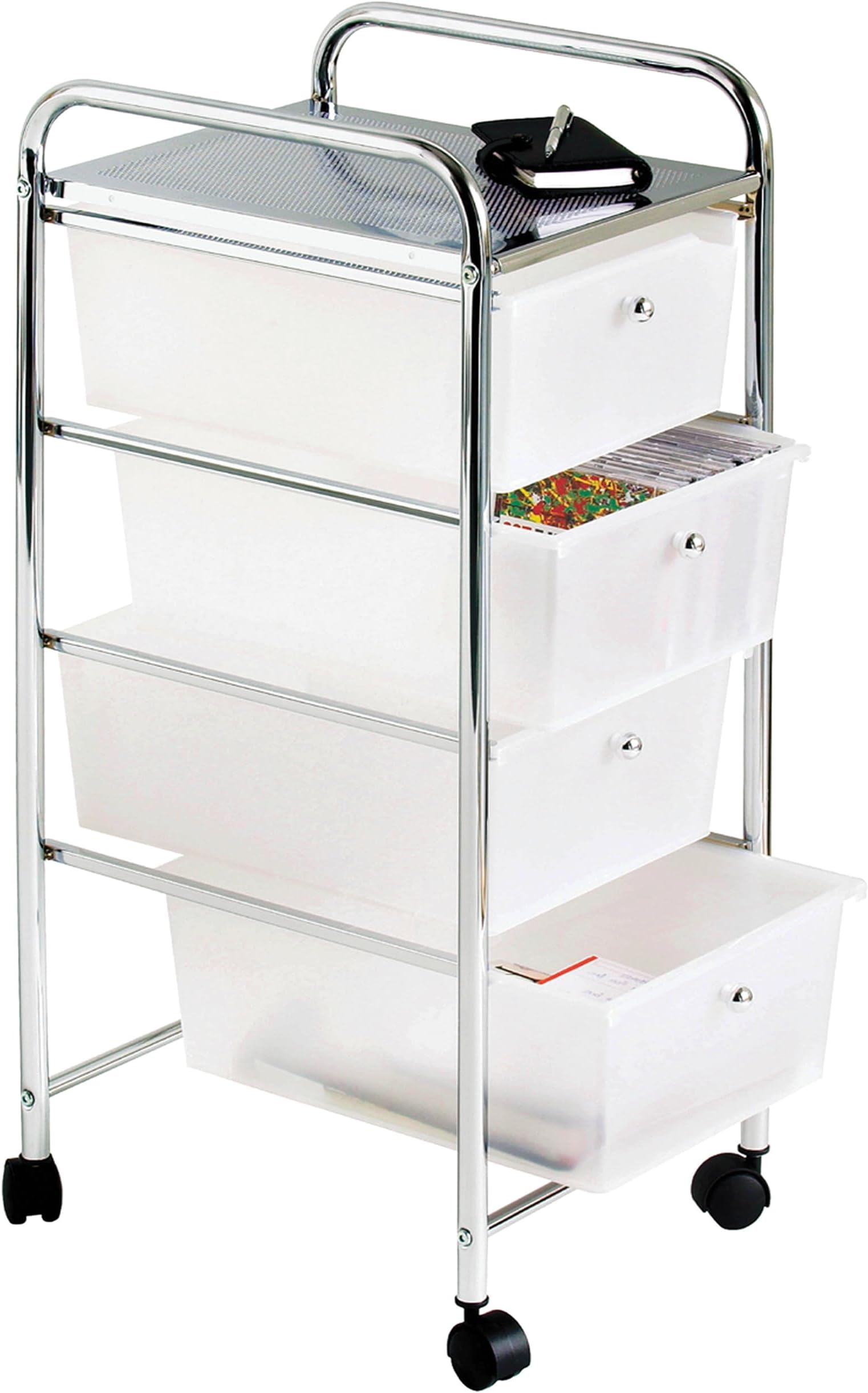 Premier Housewares 4 Drawer Storage Trolley with Chrome Frame - 79 x 39 x 33 cm - White