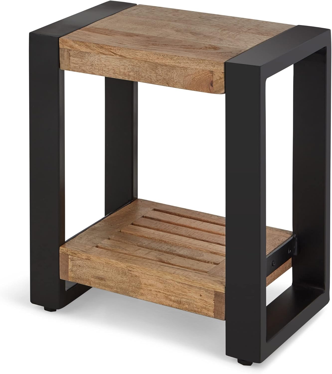 Harbour Reclaimed Solid Wood Lamp Table With Shelf, Metal Frame, Living