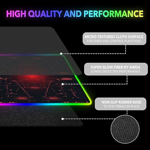 Miniatura 3 de AIMSA Alfombrilla de mouse grande para juegos RGB, alfombrilla de mouse LED con teclado extendida de 35.4 x 15.8 pulgadas, base de goma