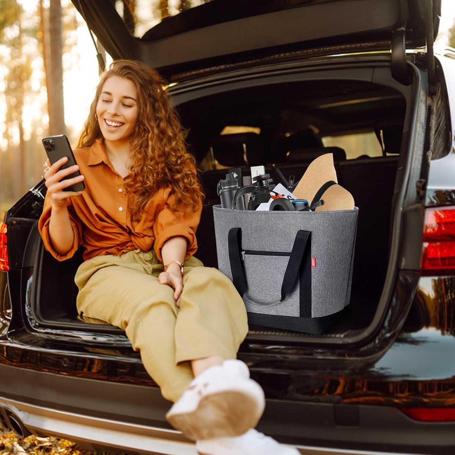 LHZK Jumbo Cooler Bag, Collapsible Leakproof Insulated Bag with Zipper & Handles, Soft Insulated Grocery Bags for Shopping, Travel, Beach, Picnic (50L, Black) - Image 8