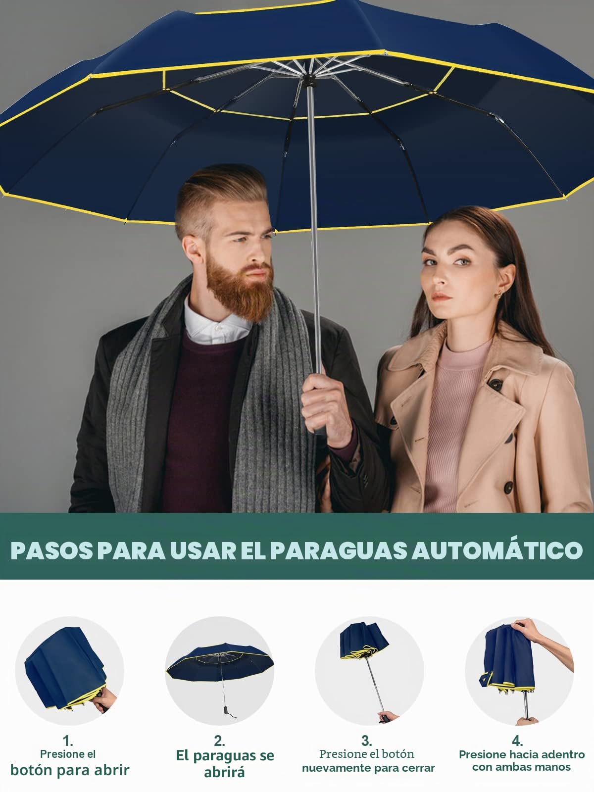 Kalolary Paraguas automático paraguas de golf extra grande, plegable paraguas a prueba de tormentas a prueba de viento impermeable doble toldo protector solar