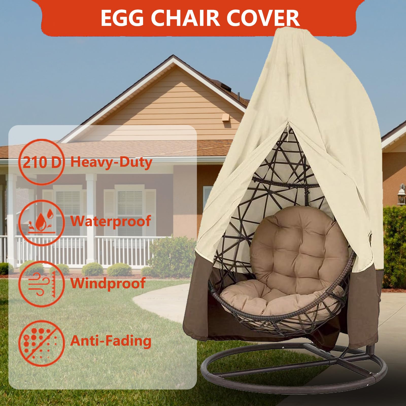 Housse de Chaise Suspendue Imperméable Anti-UV/Vent, Couverture de Chaise Suspendue en Oxford 210d,115x190cm