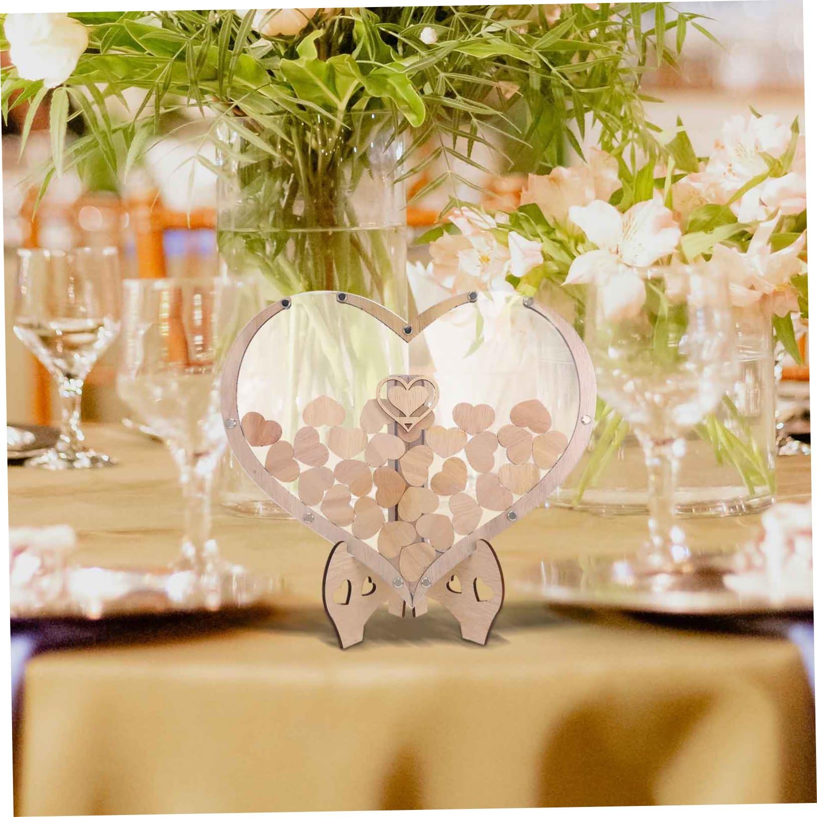 TOPBATHY Libro de Visitas de Madera con Forma de Corazón para Bodas Letrero Decorativo Marco de Corazón para Decoraciones de Bodas