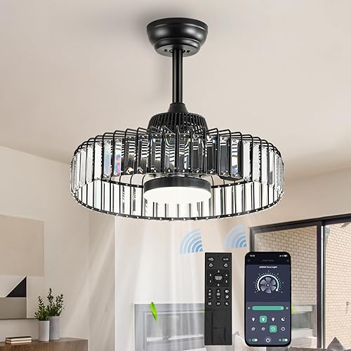 itoeo Ventiladores de techo con luces y control remoto, ventilador de techo negro de perfil bajo de 20 pulgadas, LED regulable de 6 velocidades,