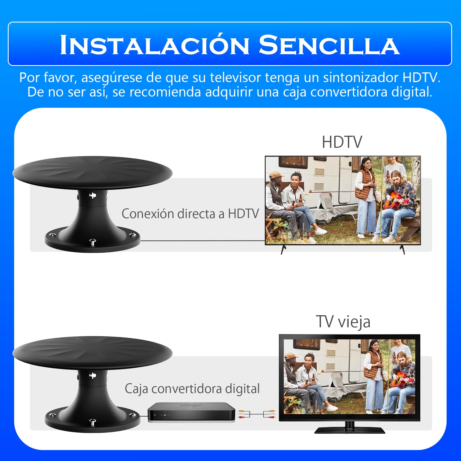 Antena TV para Autocaravana y Camper HD 4K/1080P, Antena TDT Digital con Recepción 360°, Compatible con Smart TV, HDTV y DVB-T2/DVB-T, Cable Coaxial 10 m, Ideal para Caravanas y Camiones