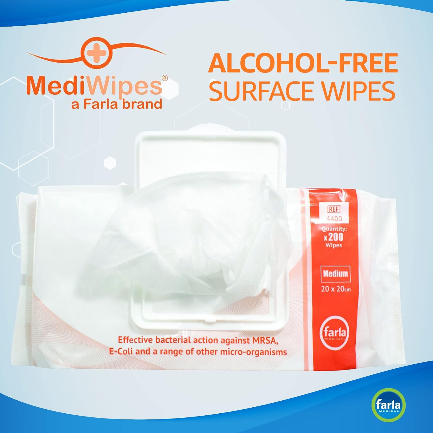 MediWipes Surface Wipes, Medical-Grade & Alcohol Free Wipes, Ideal for Hard Surfaces, Pack of 200 - Image 3