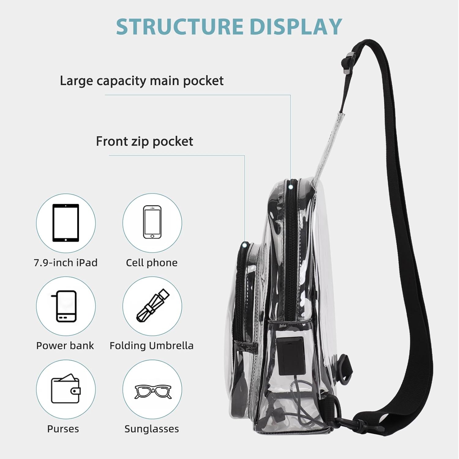 TINYAT Clear Sling Bag Stadium Approved Transparent Bag Crossbody Casual Shoulder Chest Bag for Men Women,T9060 - Image 4