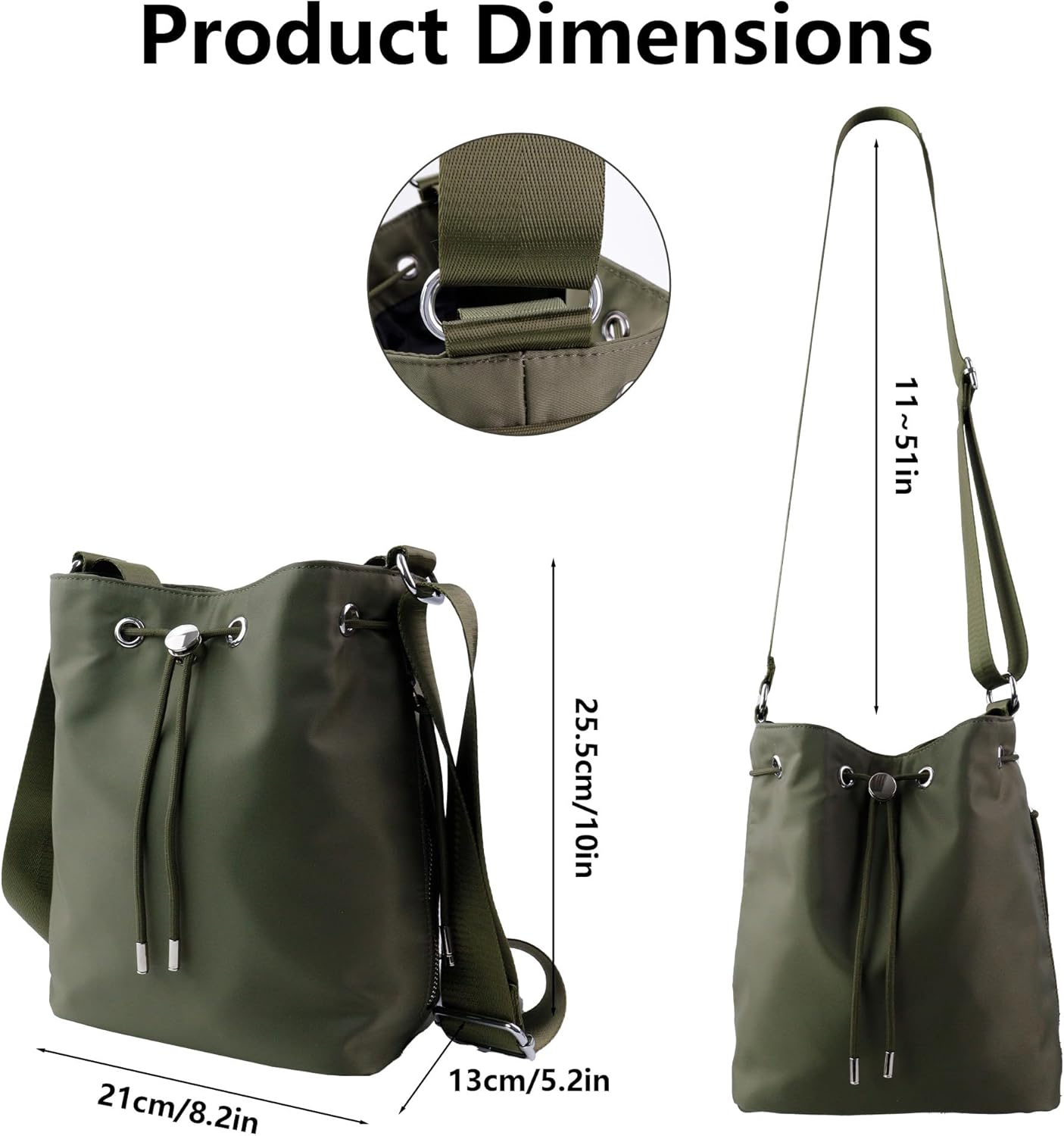 ORAD Waterproof Nylon Drawstring Bucket Crossbody Bag, Lightweight Casual Handbag for Women
