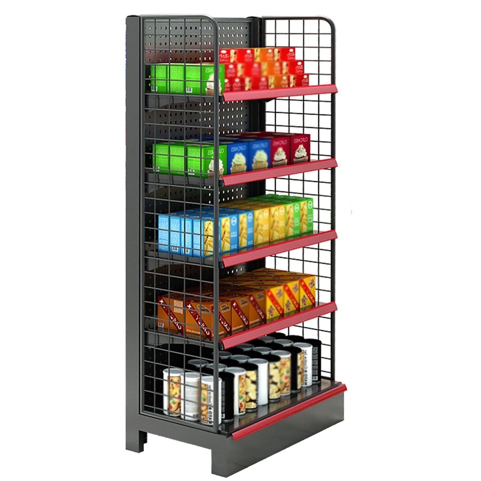 Scaffale portaoggetti da Pavimento per Negozi al Dettaglio, espositore da supermercato Nero a 5 Ripiani, per Snack, Bevande, lattine, Giocattoli, Frutta, portaoggetti per Farmacia/