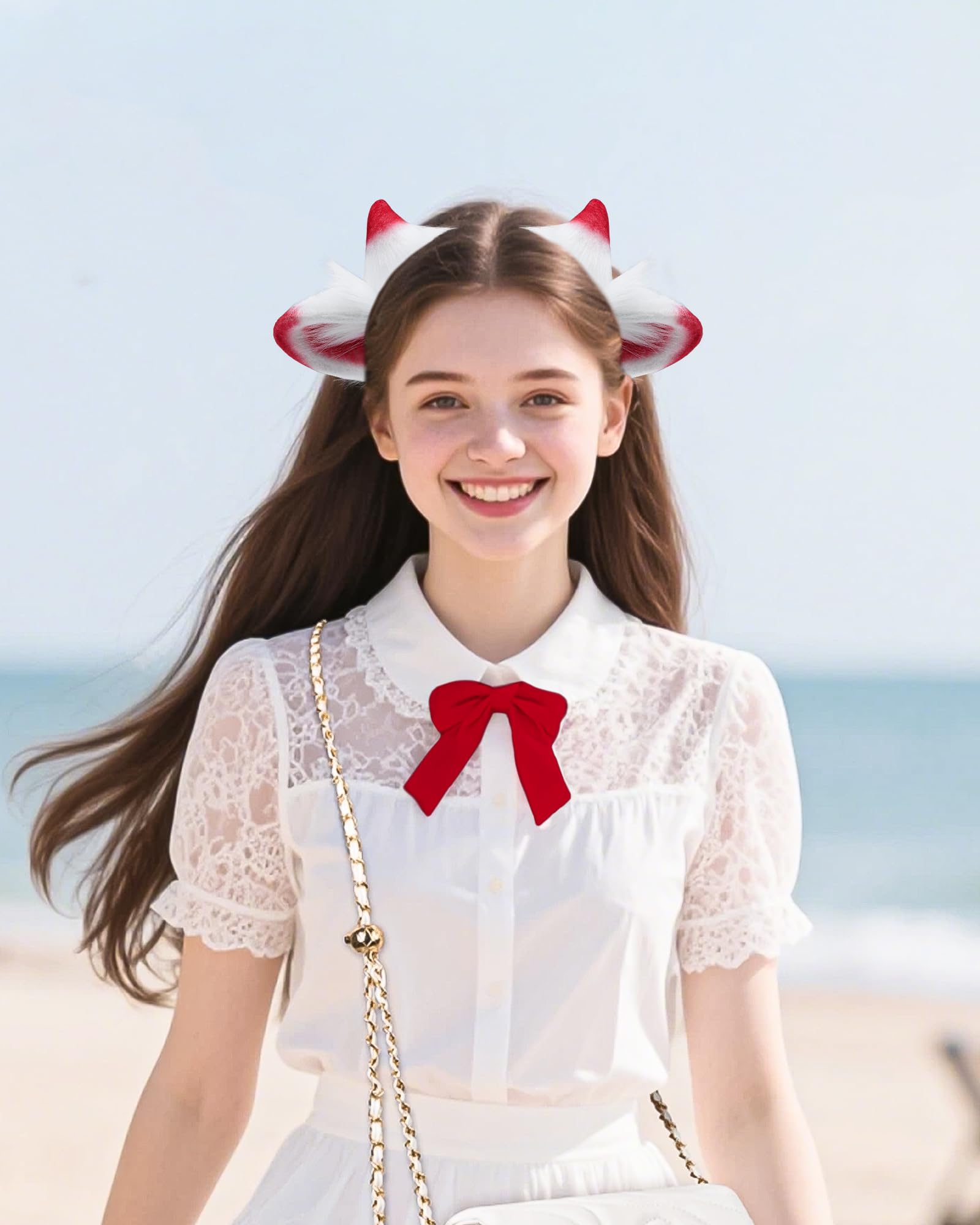 ZFKJERS Cosplay Furry Lamb Ears Headband Soft Animal Ear Hair Accessory for Halloween (Red) - Image 4