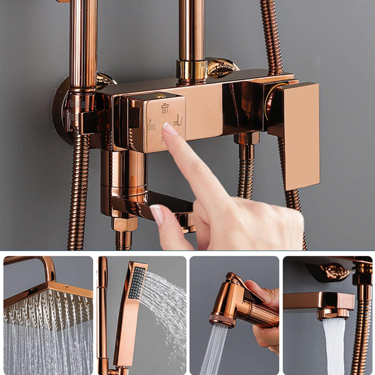 Exposed Shower Faucet Set Rose Gold Shower Suit with Handheld Shower Tub Spout Bidet Sprayer Wall Mounted Bathtub Shower Faucet Bathroom Mixer Tap Stabilize