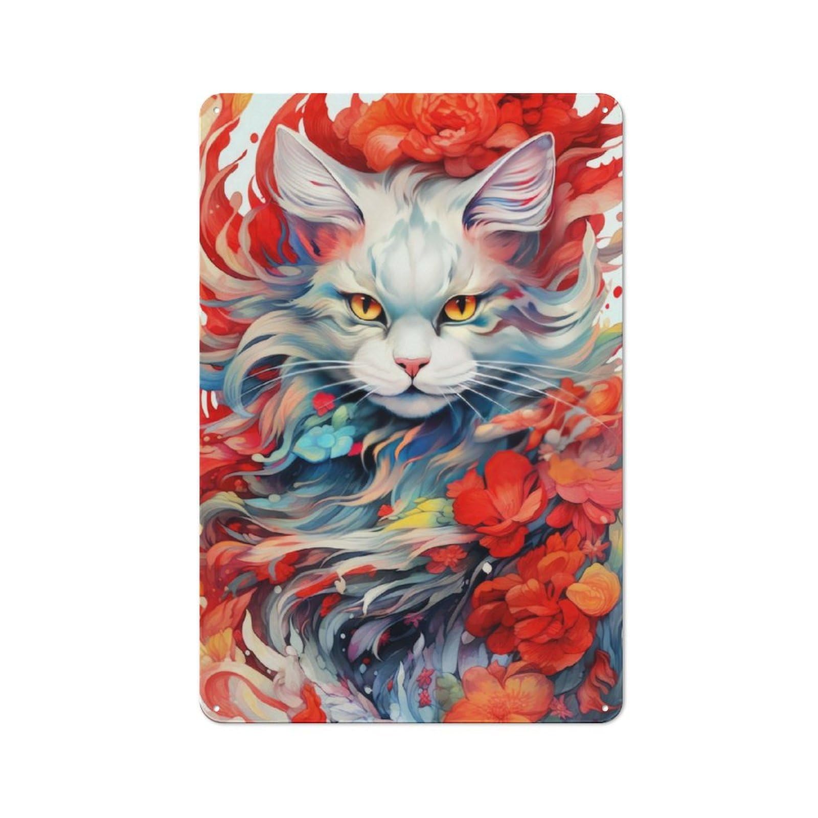 Junmoney Floral Harmony Cat Metal Wall Sign 30X20cm Featuring For Living Room Wall, For Decorating Living Rooms And Feature Walls