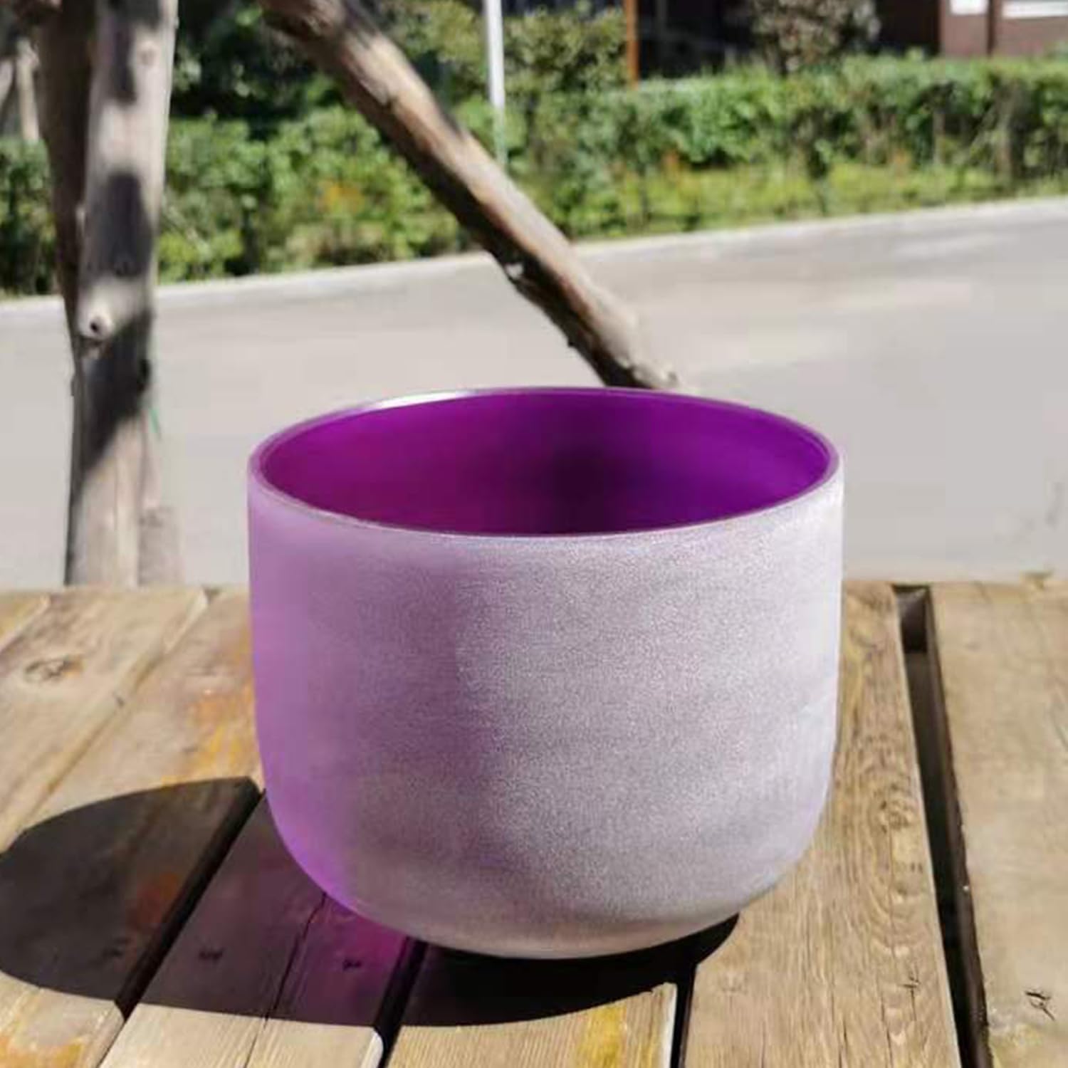 Hye-eun Campana tibetana de cristal violeta de 8 pulgadas B Nota Chakra Corona Sanación con sonido con bolsa para transporte instrumentos de percusión cuenco de sonido para yoga