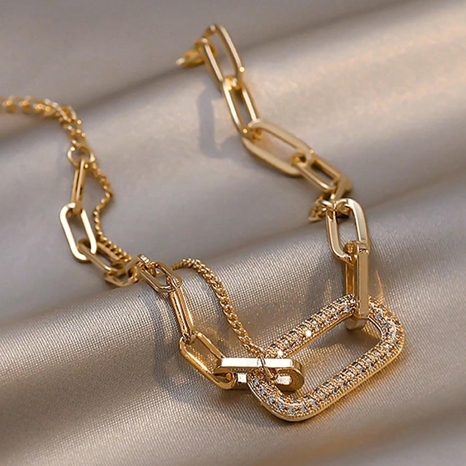 Chunky Gold Paperclip Bracelet for Women Layered Dainty Chain Cuban Link Gold Plated Non Tarnish Charm Bracelets Trendy Bridesmaids Bestie Jewelry Gifts for Valentines Day Birthday Christmas - Image 5