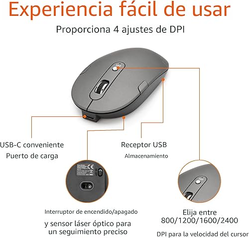 Miniatura 4 de Combo de teclado y ratón inalámbricos Amazon Basics Ultra Premium - Recargable, diseño ultradelgado, silencioso, tamaño completo, almohadilla